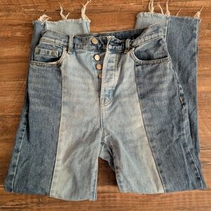 PacSun Jeans Two-Tone '90s Boyfriend Size 24 Bufferfly Button Up, Fryed Bottoms,